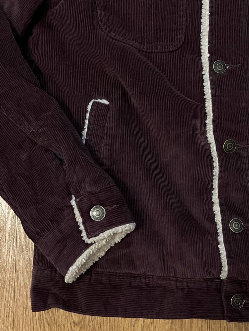 Marine Layer Boise Corduroy Sherpa Trucker Jacket Men's Medium Burgundy Brown - Picture 3 of 14